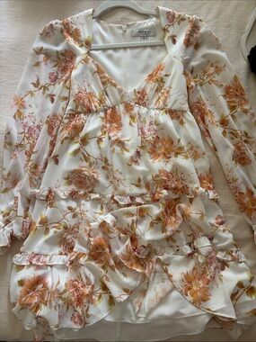 Forever New Cream Mini Dress with Orange Floral Print